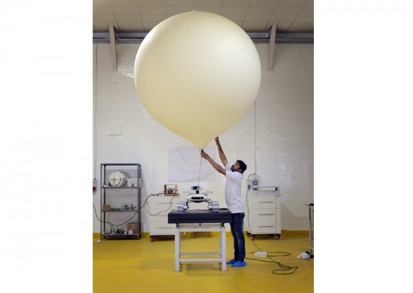 Google Lunar XPrize competition, TeamIndus, India. Testing large helium balloon attached to the indias's team rover, simulates the moon's gravity, which is one-six that on Earth,  Bangalore space facility, 2017.